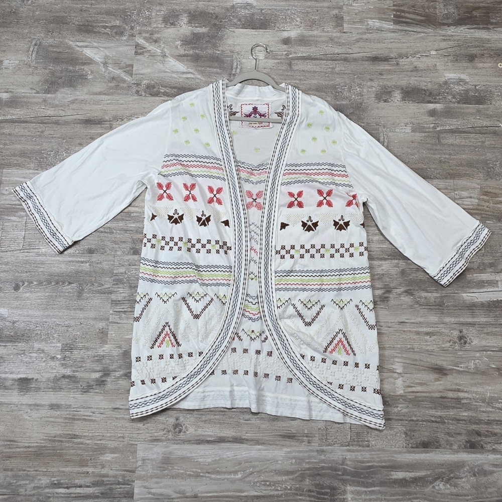 Johnny Was Open Front Embroidered Cardigan Southwestern Oversized Size Large